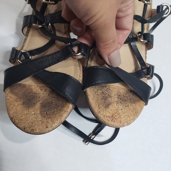 Aldo Pomeo Cork Chunky Heel Strappy Lace up Black Sandals Size 6 - Picture 7 of 10